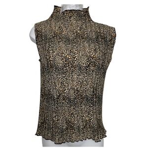 Claudia Richard Accordian Pleated Sleeveless Blouse Animal Print Womens SZ M